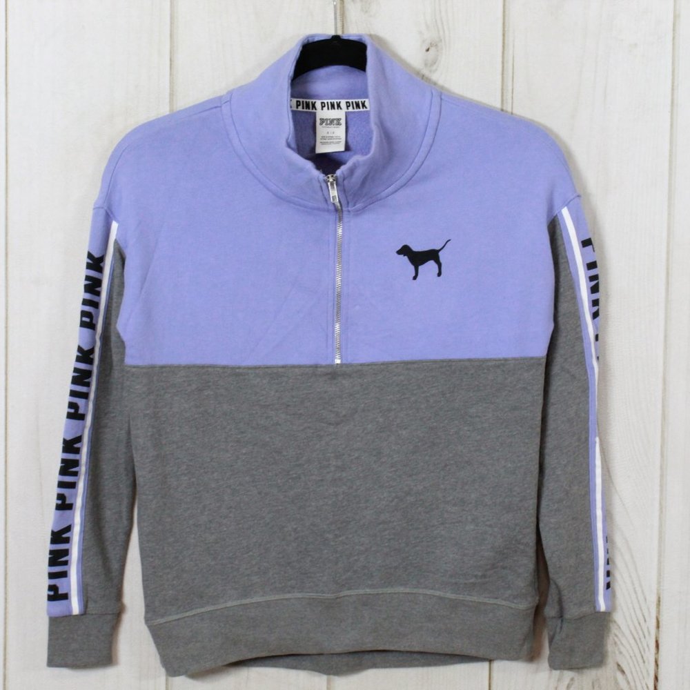 Victoria Secret's Pink High Neck Half Zip Purple Gray Pullover Sweatshirt Size S - Picture 3 of 12